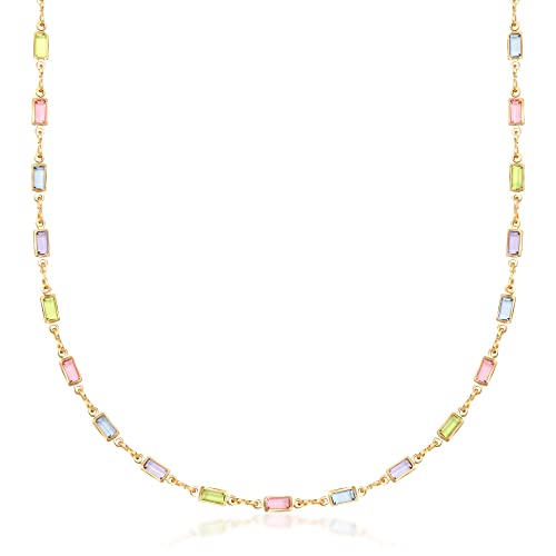 Barzel 18K Gold Plated Multi Stone Crystal Baguette Necklace for Women - Made In Brazil