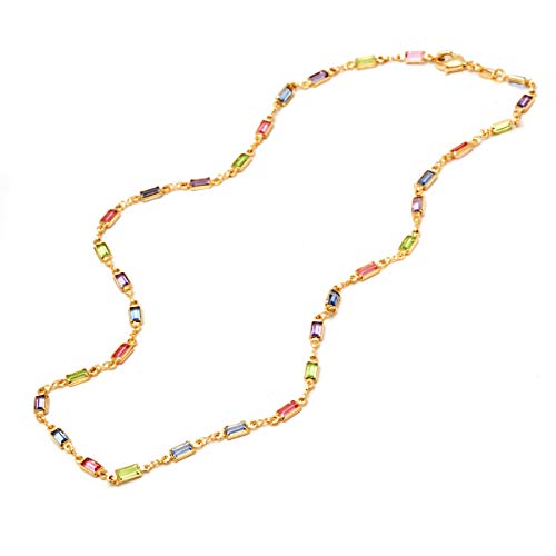 Barzel 18K Gold Plated Multi Stone Crystal Baguette Necklace for Women - Made In Brazil