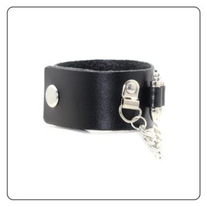 Fusamk Punk Rock Snap Bracelet Bullet Chain Wristband Wide Leather Cuff Bracelet(Black)