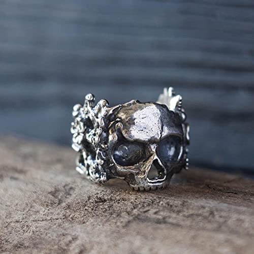 FEBRUBY - Gothic Mexican Flower Sugar Skull Rings Women Stainless Steel Punk Flowers Ring Jewelry