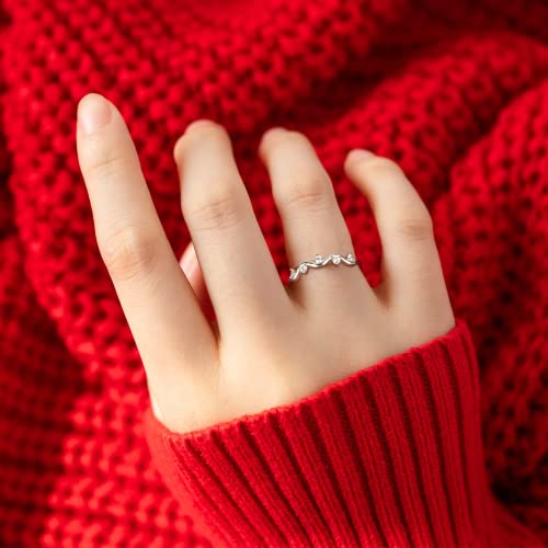 EACHSTYLE Mom Ring, 925 Silver Wave Ring, Mother Daughter Rings, Highs and Lows Ring, Birthday Gifts for Women, Inspirational Gift for Her (10)