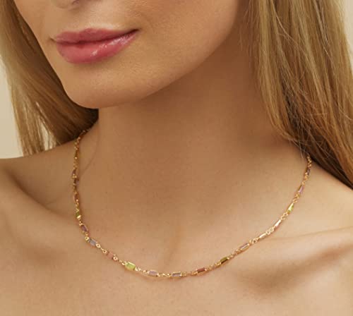 Barzel 18K Gold Plated Multi Stone Crystal Baguette Necklace for Women - Made In Brazil