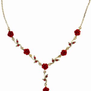 ALAIX 14K Gold Plated Necklaces for Women Dainty Long Rose Pendant Gold Necklace for Girls Vintage Red Flower Women' Necklace