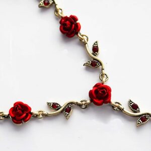 ALAIX 14K Gold Plated Necklaces for Women Dainty Long Rose Pendant Gold Necklace for Girls Vintage Red Flower Women' Necklace