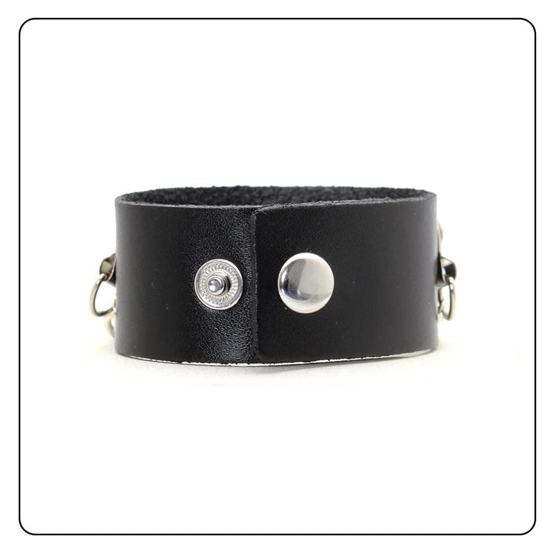 Fusamk Punk Rock Snap Bracelet Bullet Chain Wristband Wide Leather Cuff Bracelet(Black)