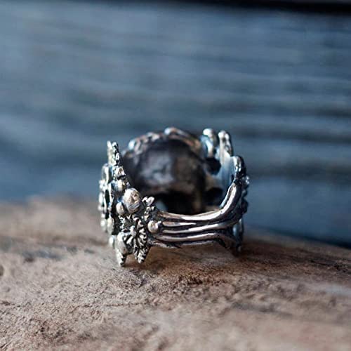 FEBRUBY - Gothic Mexican Flower Sugar Skull Rings Women Stainless Steel Punk Flowers Ring Jewelry