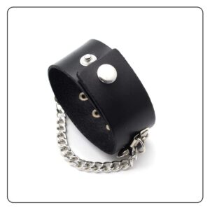 Fusamk Punk Rock Snap Bracelet Bullet Chain Wristband Wide Leather Cuff Bracelet(Black)