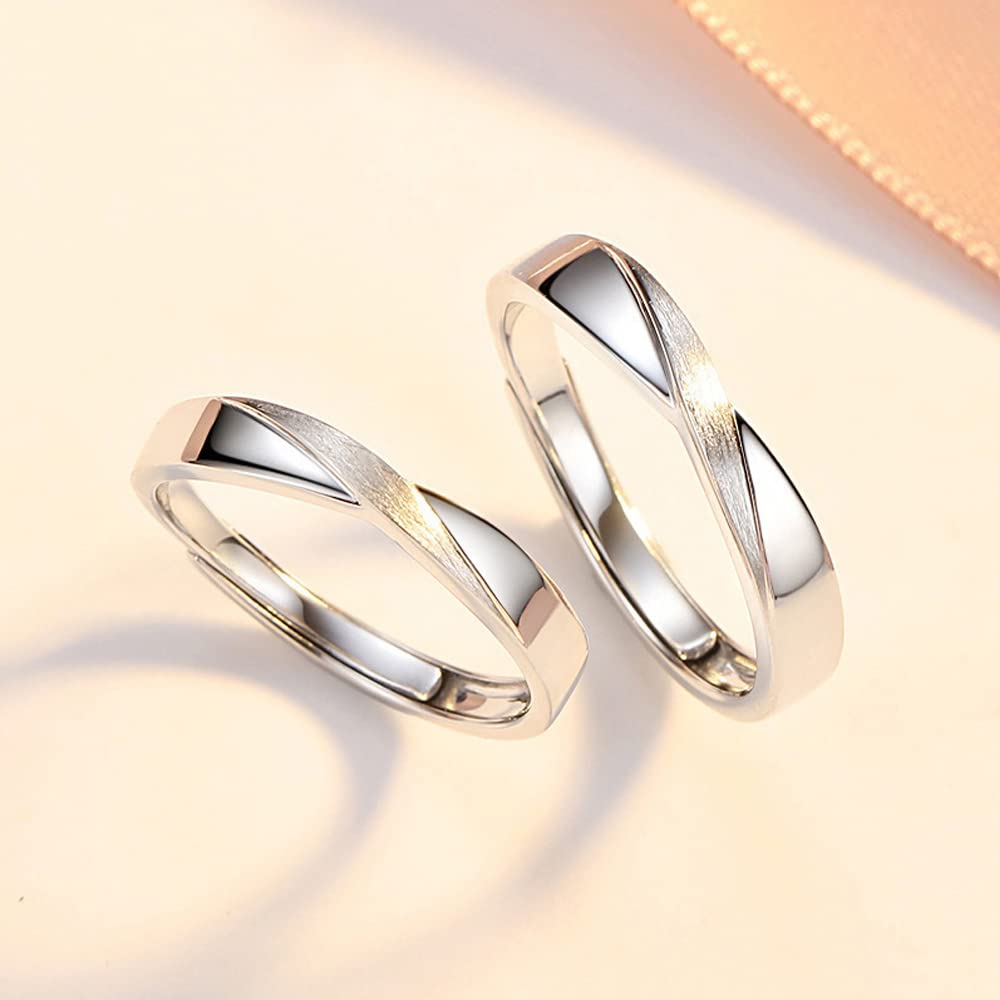 MIKAMU overlapping Couple Rings 925 Sterling Silver Adjustable Open Rings Engagement Pair Rings Rings for Men Rings for Women Wedding Promise Engagement Anniversary Ring ((Couple Rings) 2 pcs)