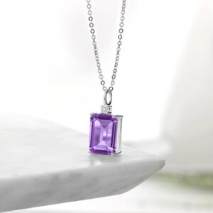 Gem Stone King 925 Sterling Silver Customized and Personalized 14X10MM Emerald Cut and Round Gemstone Birthstone Pendant Necklace For Women with 18 Inch Silver Chain