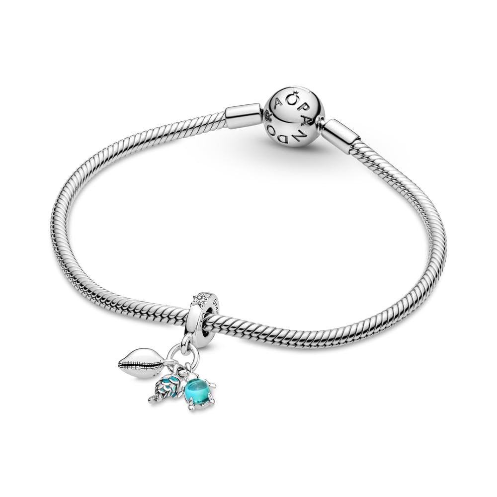 Pandora Fish, Sea Turtle & Conch Triple Dangle Charm Bracelet Charm Moments Bracelets - Stunning Women's Jewelry - Made with Sterling Silver & Enamel