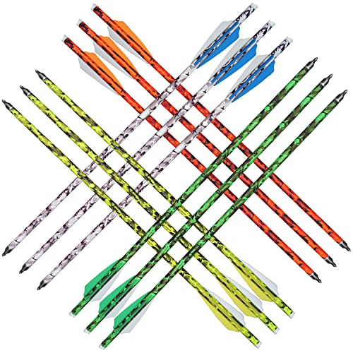 ASODROCK Carbon Crossbow Bolts 18 inch Colorful Camouflage Arrows with 3-Inch Vanes Replaceable Field Point and Moon Nock(12pcs Pack)