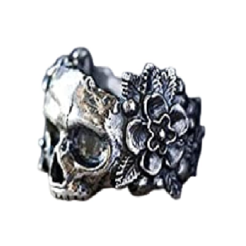 FEBRUBY - Gothic Mexican Flower Sugar Skull Rings Women Stainless Steel Punk Flowers Ring Jewelry