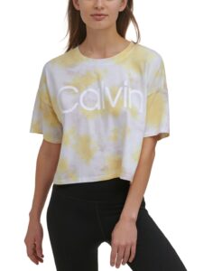 calvin klein performance cropped tie-dyed t-shirt (small) yellow