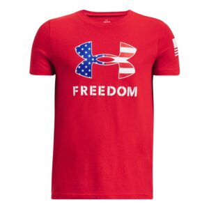 under armour boys' freedom logo t-shirt, (600) red / / white, youth large