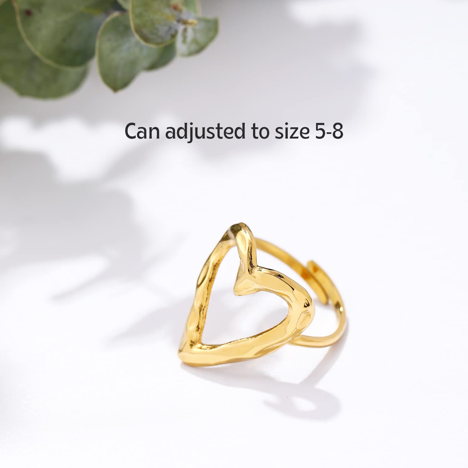 BUEMMR 14K Gold Heart Ring for Women Delicate Adjustable Jewelry Promise Love Rings for Her, Open Finger Rings Party Gift