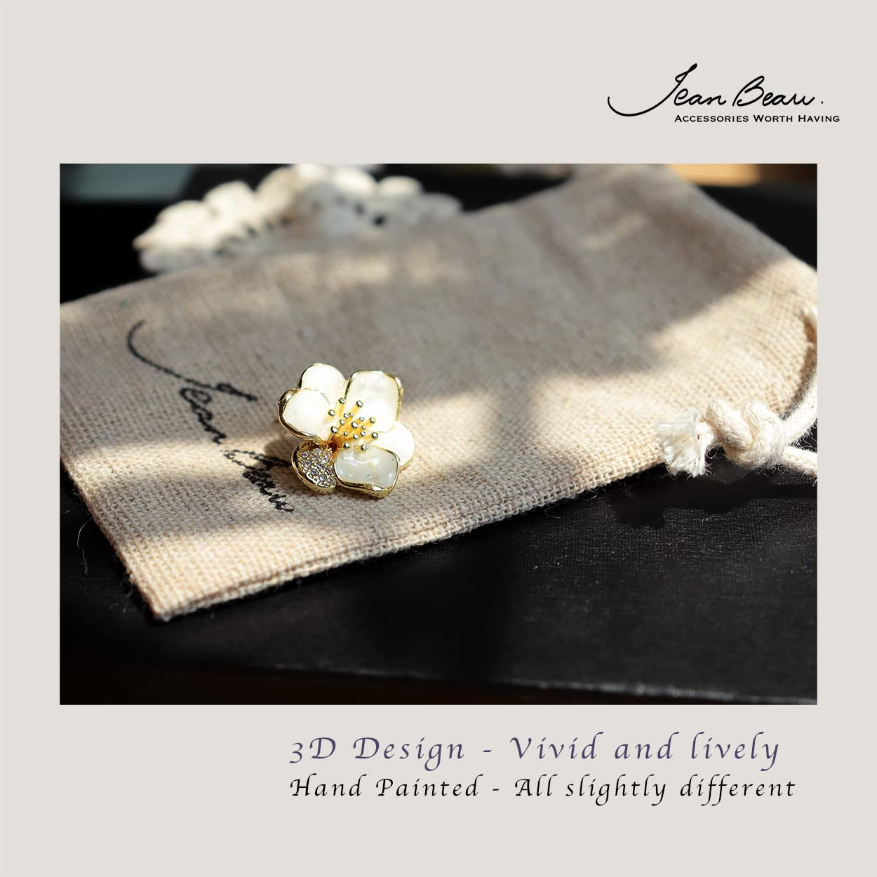 JeanBeau Large White Flower Stud Earrings for Women Enamel Pearl Flakes CZ Wallflower Earrings - Gold Cute Fun cherry blossom Floral Studs Hypoallergenic Jewelry Gifts