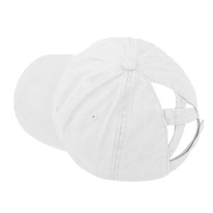 Criss Cross Distressed Baseball Cap Ponytail Hat for Women & Man, Adjustable Washed Plain Retro Ball Cotton Unstructured Caps White