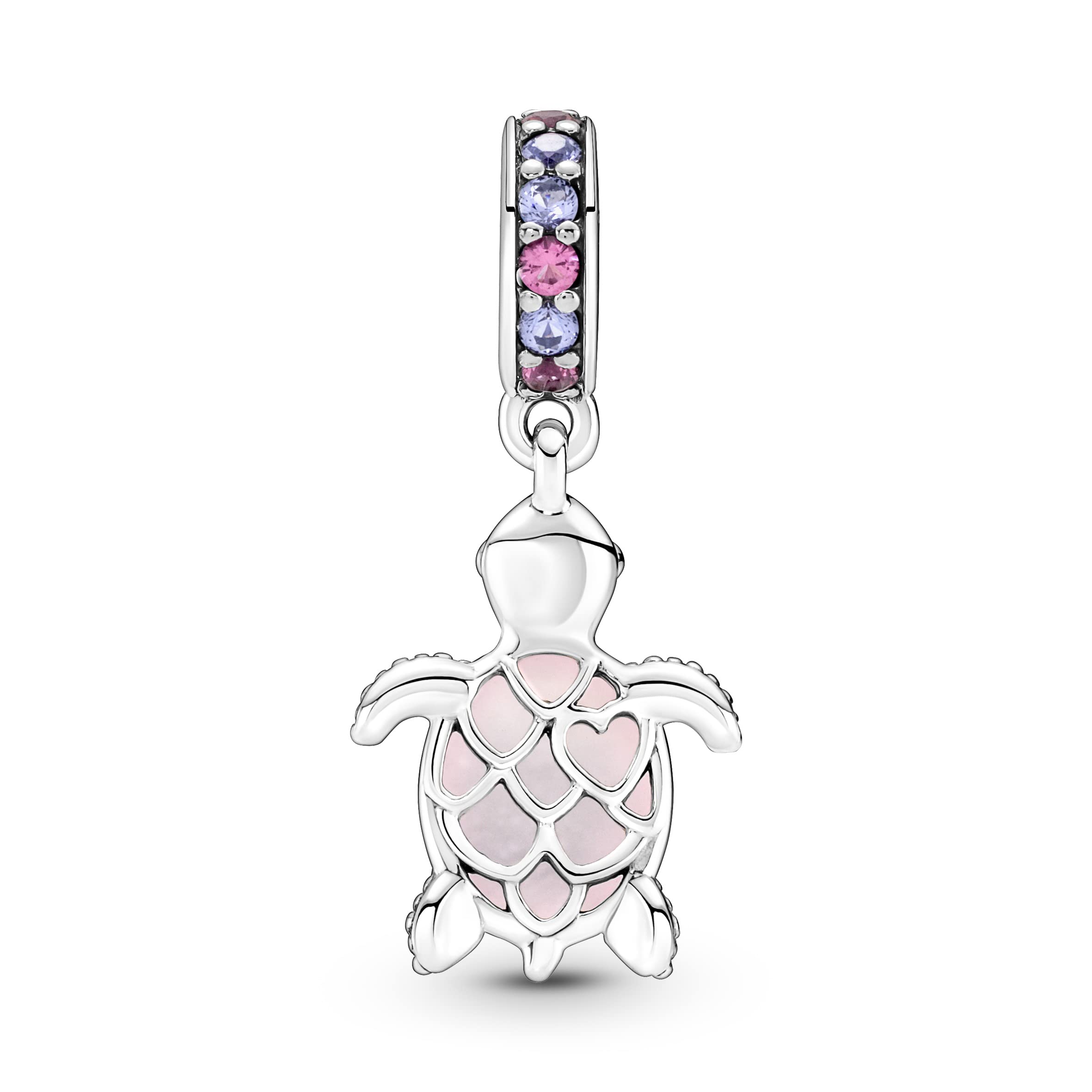 Pandora Murano Glass Pink Sea Turtle Dangle Charm - Compatible Moments Bracelets - Jewelry for Women - Gift for Women - Made with Sterling Silver & Man-Made Crystal