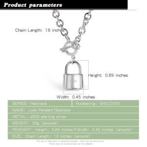 Dankadi Women 925 Sterling Silver Key Lock Pendant Necklace Fashion Solid Silver Rolo Chain Charm Choker Accessories Fine Jewelry Gift (18 inches)