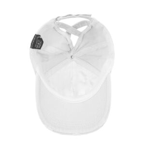 Criss Cross Distressed Baseball Cap Ponytail Hat for Women & Man, Adjustable Washed Plain Retro Ball Cotton Unstructured Caps White