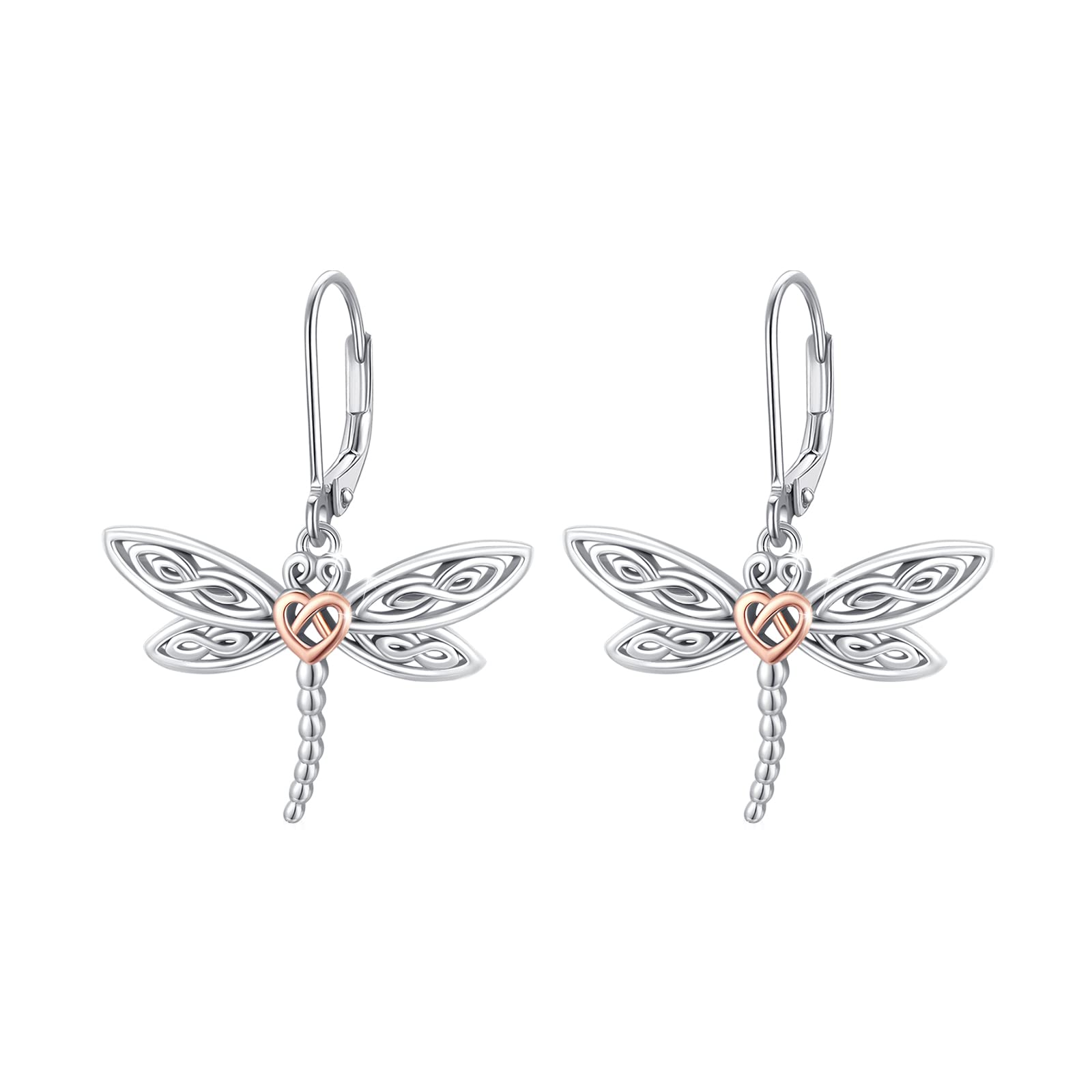 Dragonfly Dangling Earrings Sterling Silver Celtic Drop Dangle Earrings Dragonfly Jewelry for Women Dragonfly Leverback Earrings Dragonfly Dangling Earrings Gifts