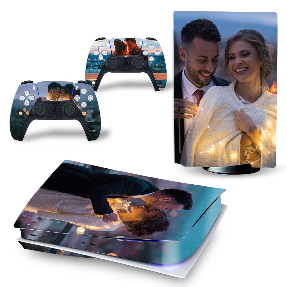 Personalized Custom Skin for PS5 Console Controller with Photos Pictures Customized Stickers Compatible with PS5 Digital Version and Disc Version