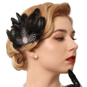 GENBREE Flapper Headpiece Black Feather Hair Clip Rhinestone 1920s Feather Headbands Prom Party Head Accessories for Women and Girls (Style 1)