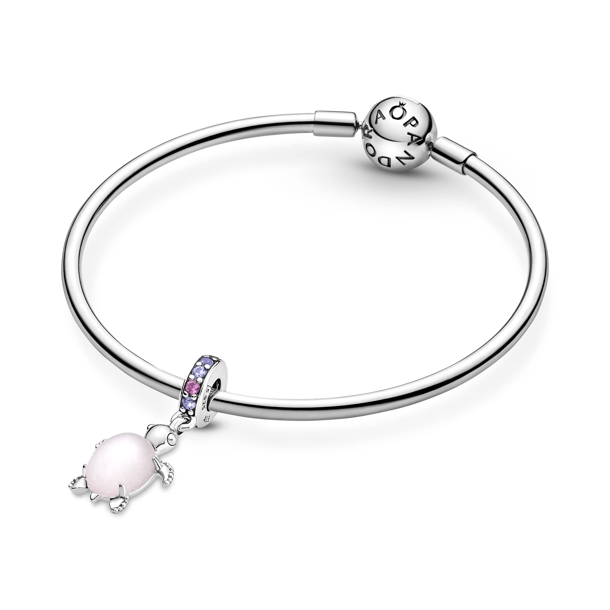 Pandora Murano Glass Pink Sea Turtle Dangle Charm - Compatible Moments Bracelets - Jewelry for Women - Gift for Women - Made with Sterling Silver & Man-Made Crystal