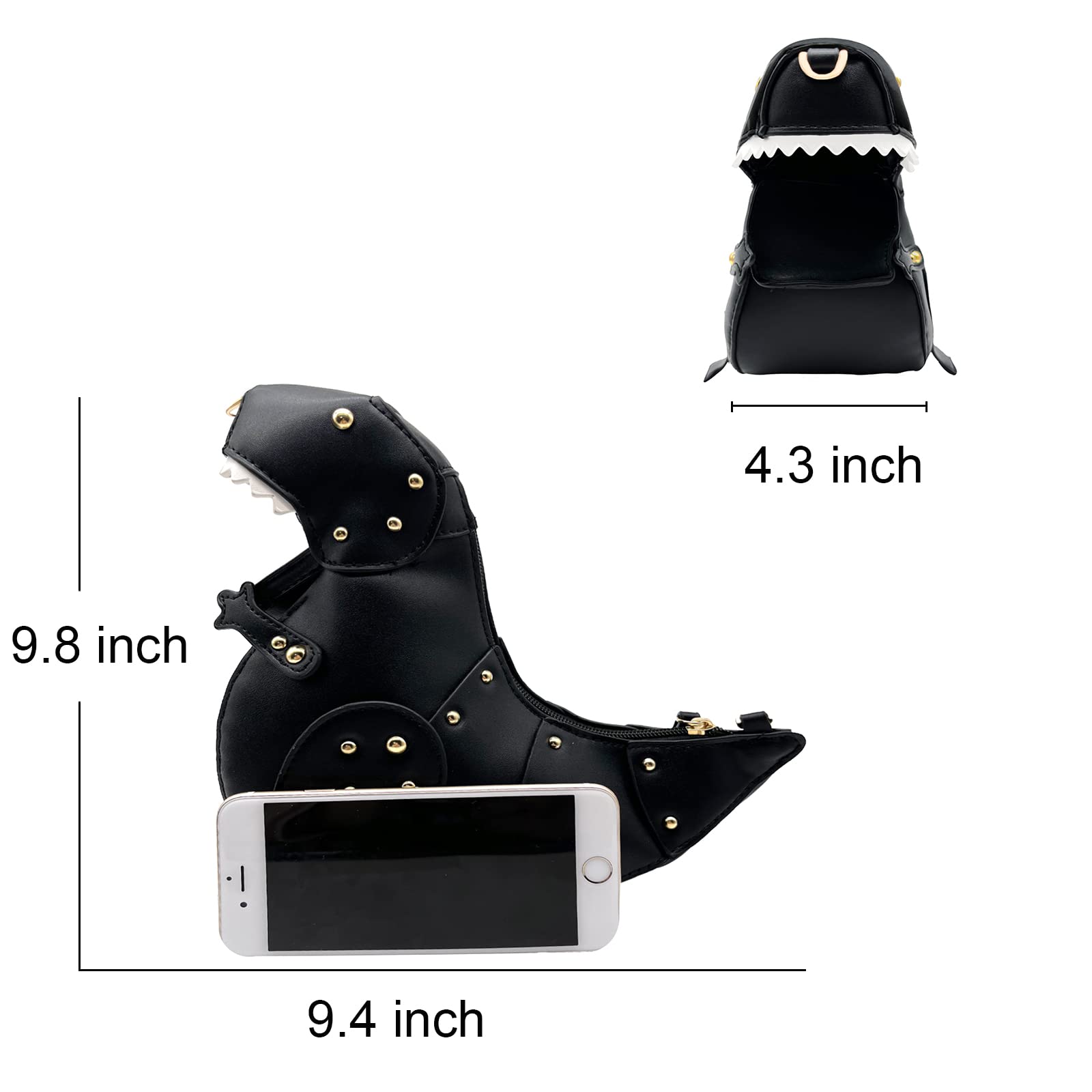 Lytosmoo Dinosaur Shaped Shoulder Handbag PU Leather Rivet Purses Crossbody Bag for Girl Animal Novelty Purse