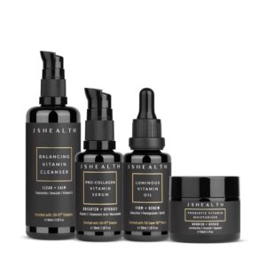 jshealth 4-step vitamin skincare system - complete skin care routine with vitamin c serum, moisturizer, face oil, & facial cleanser