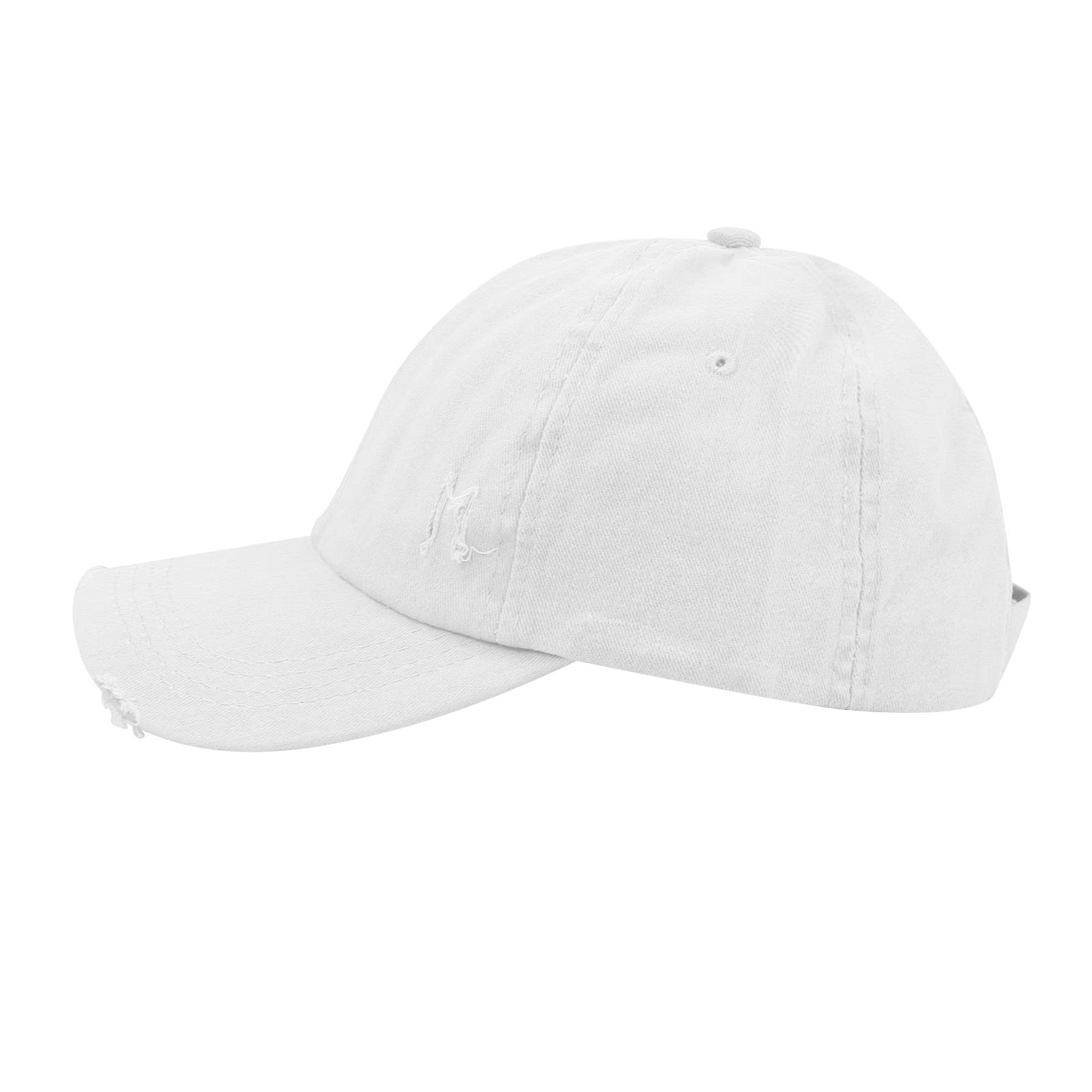 Criss Cross Distressed Baseball Cap Ponytail Hat for Women & Man, Adjustable Washed Plain Retro Ball Cotton Unstructured Caps White