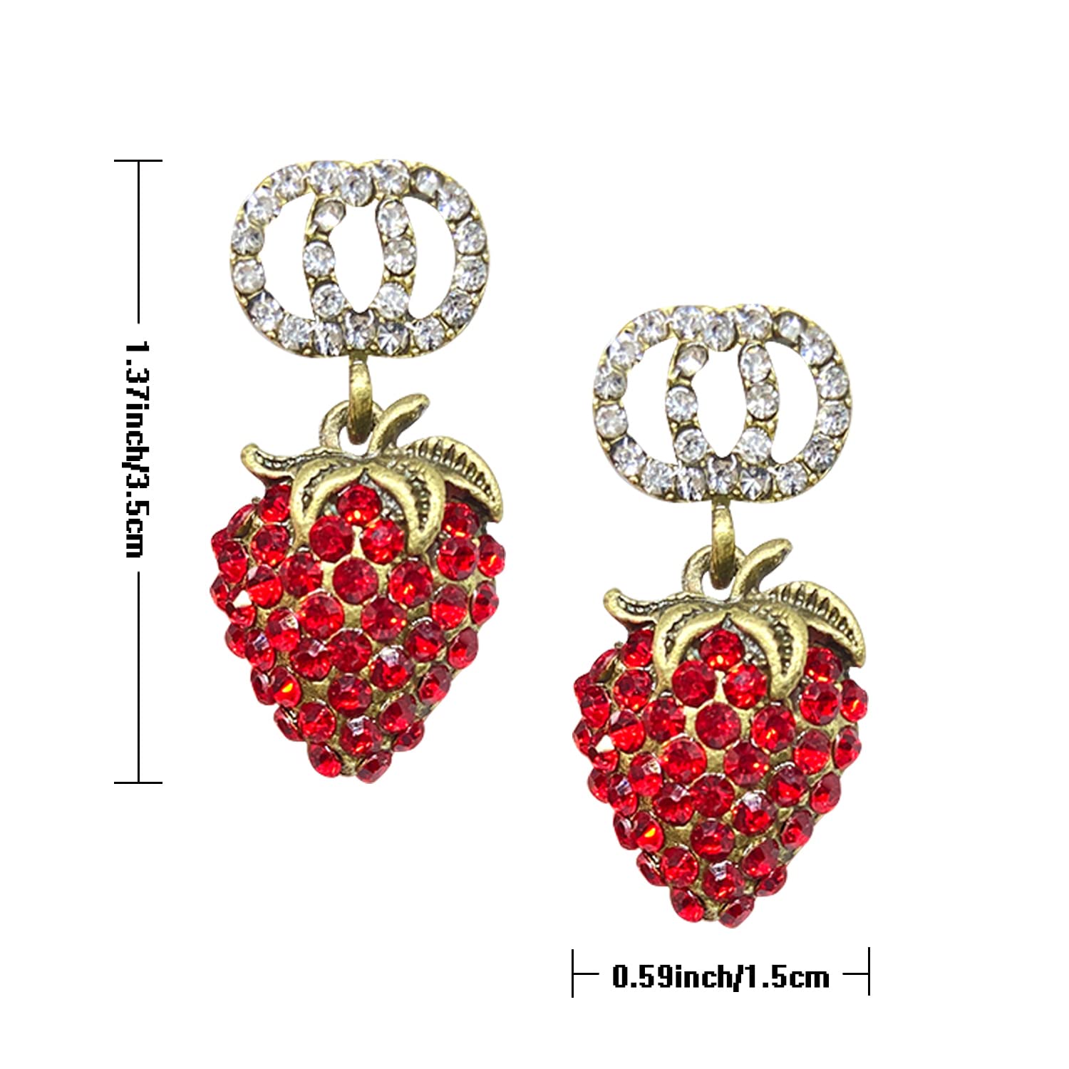 T-ztoss 925 Sterling Silve Red Strawberry Studs Earring Cutee Cubic Zirconia Fruit Strawberry Drop Dangle Earring for Women Jewelry Gifts (Strawberry earring)