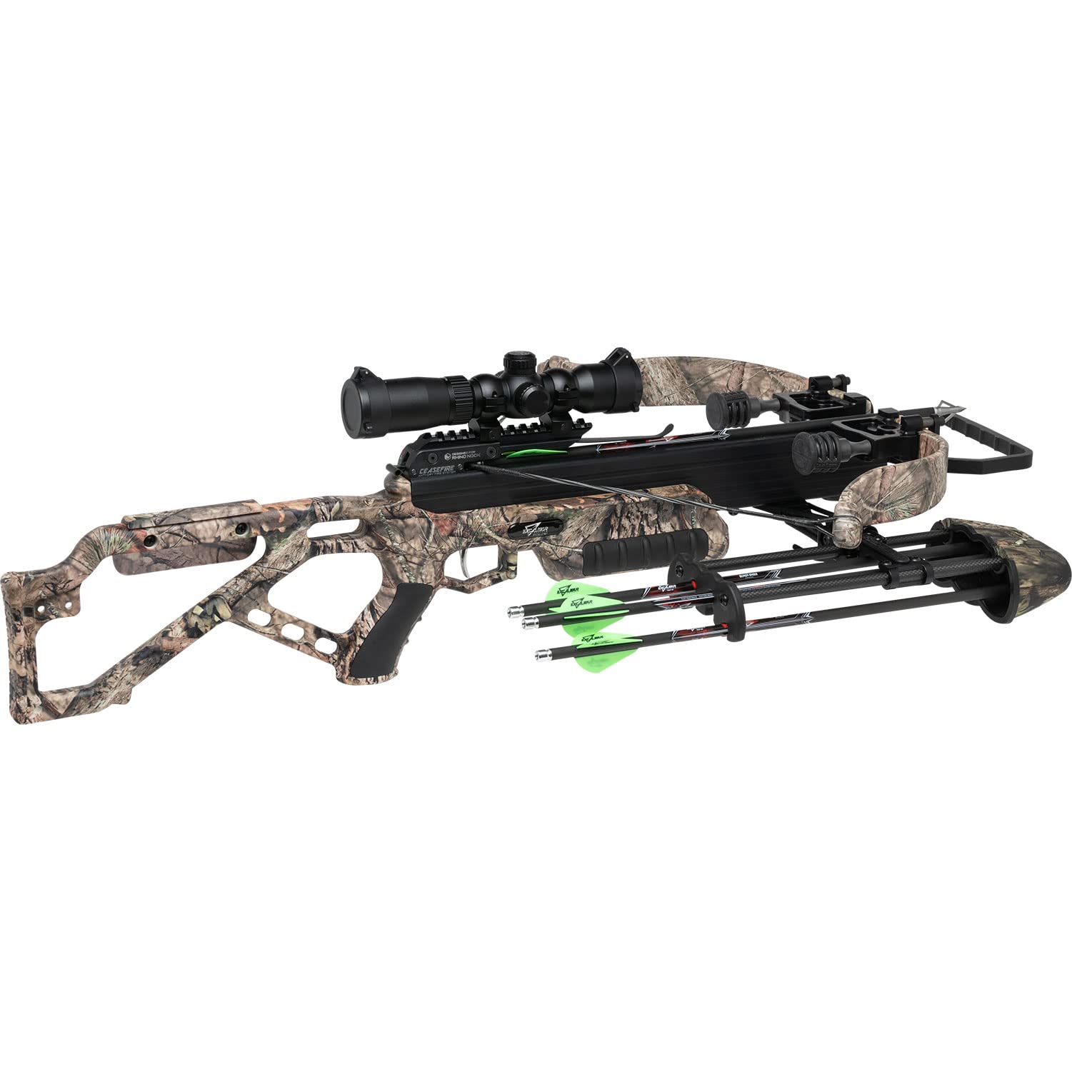 Excalibur Micro 380 Lightweight Compact Accurate Ambidextrous CeaseFire Safety Hunting Archery Crossbow, Mossy Oak Break-Up Country w/Tact-100 Illum Scope