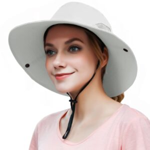 Womens Ponytail Sun Hat Outdoor UV Protection Foldable Floppy Bucket Hats Wide Brim Summer Beach Fishing Cap Pure Beige