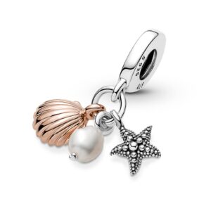 Pandora Freshwater Cultured Pearl Starfish & Shell Triple Dangle Charm White/Rose/Silver One Size