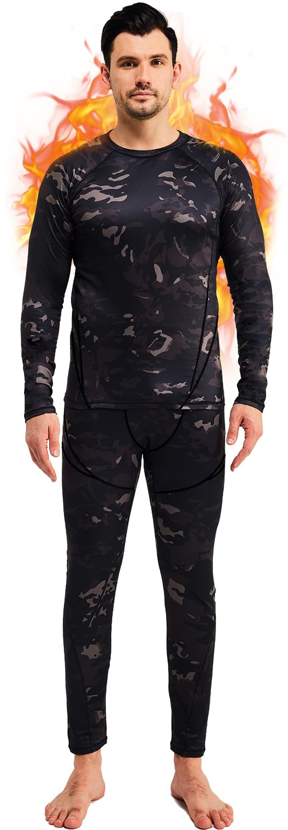 Long Underwear Mens-Long Johns for Men Winter Gear Fleece Base Layer Set Skiing Warm Top & Bottom