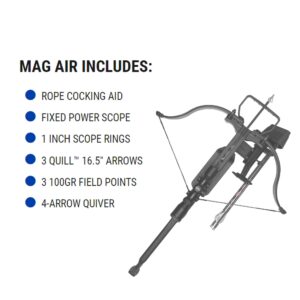 EXCALIBUR Mag AIR Accurate Lightweight Durable Safety Versatile Hunting Archery Crossbow - 1-inch Scope Rings, 3 Quill 16.5" Arrows, 4-Arrow Quiver Included