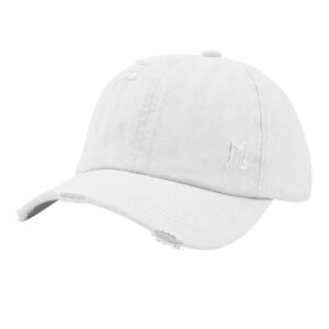 criss cross distressed baseball cap ponytail hat for women & man, adjustable washed plain retro ball cotton unstructured caps white