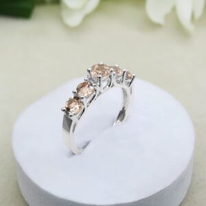 Dazzlingrock Collection 3.8mm Round Morganite 5 Stone Style Wedding Ring Band for Women in 14K White Gold, Size 8