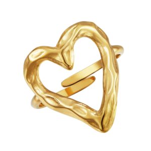 buemmr 14k gold heart ring for women delicate adjustable jewelry promise love rings for her, open finger rings party gift