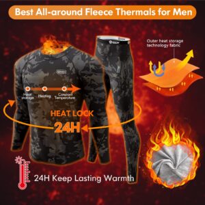 Long Underwear Mens-Long Johns for Men Winter Gear Fleece Base Layer Set Skiing Warm Top & Bottom