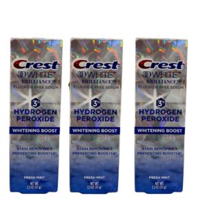 Crest 3D White Brilliance Hydrogen Peroxide Whitening Boost Tooth Paste 2.3 OZ. Pack of 3