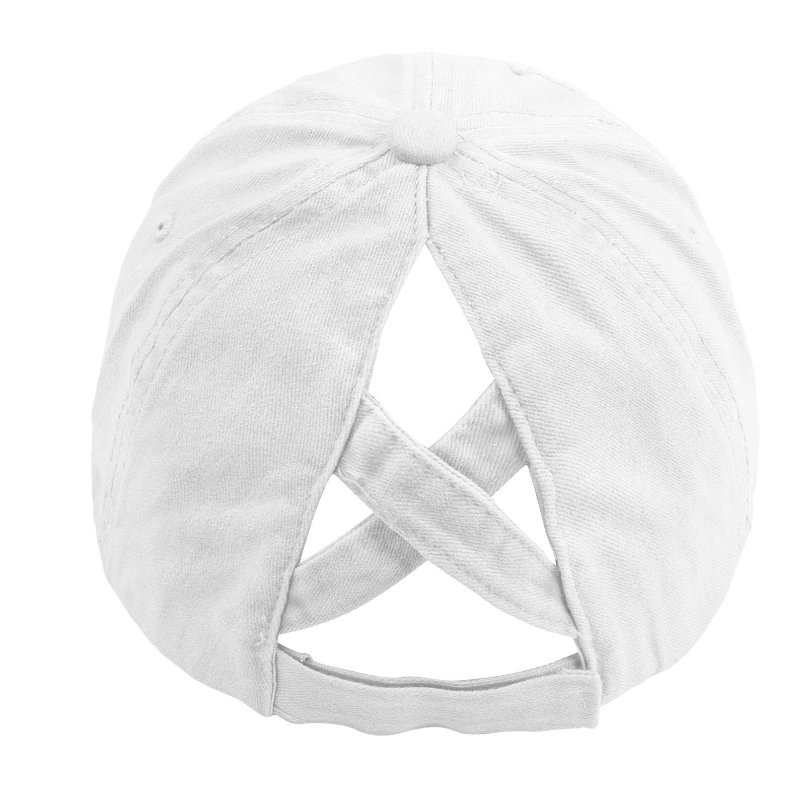 Criss Cross Distressed Baseball Cap Ponytail Hat for Women & Man, Adjustable Washed Plain Retro Ball Cotton Unstructured Caps White