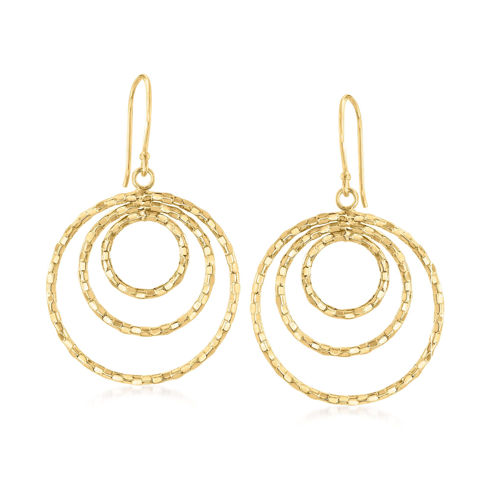 Canaria 10kt Yellow Gold Bead-Pattern Triple-Hoop Earrings