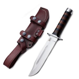 GCS Handmade Stacked Leather Handle D2 Tool Steel Tactical Hunting Knife with leather sheath Full tang blade designed for Hunting & EDC GCS 501