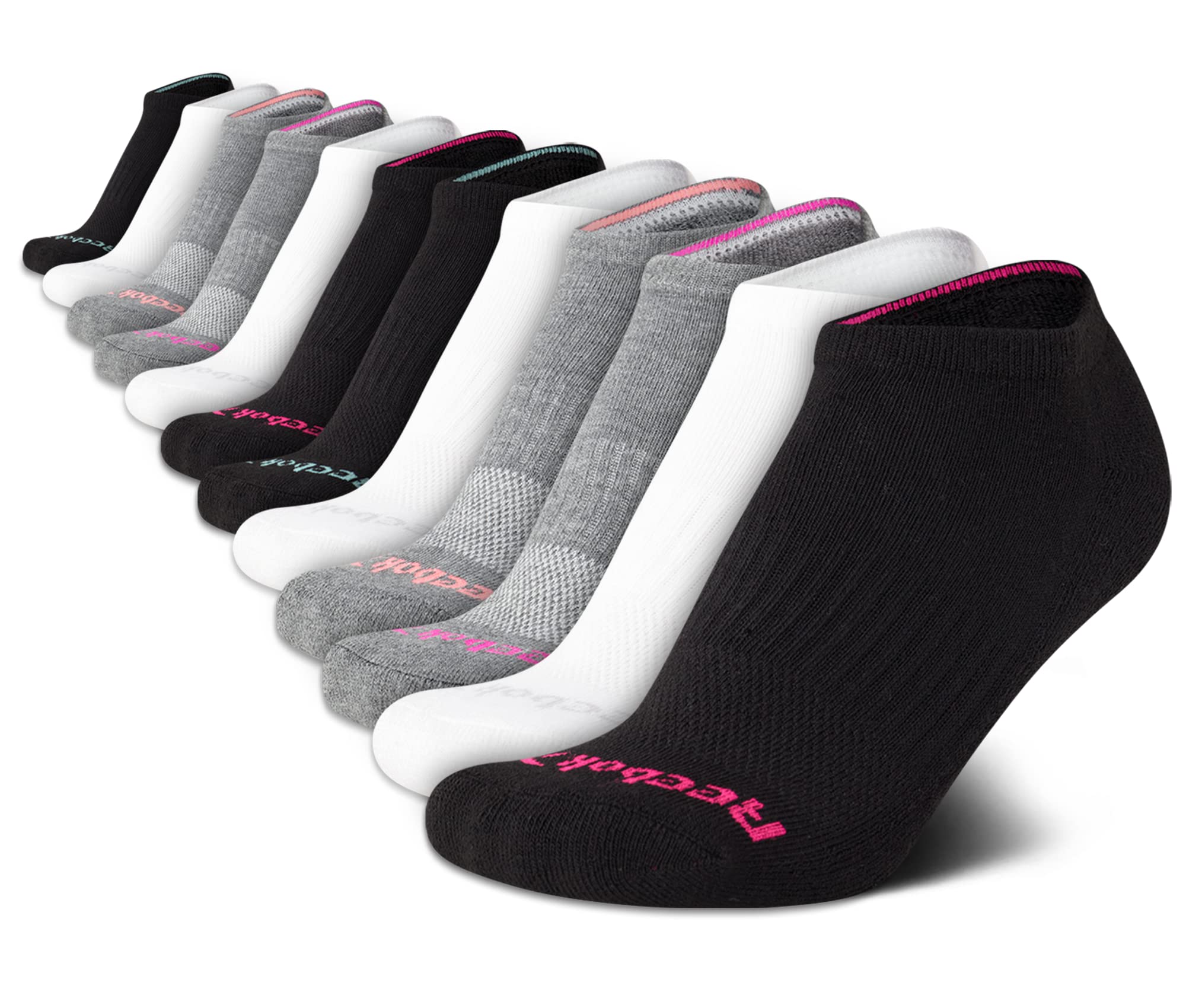 Reebok Women's Low Cut Socks - 12 Pack Performance Cushioned Comfort No Show Socks - Athletic Socks for Women (4-10), Size 4-10, BlackWhiteGrey