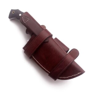 GCS Handmade D2 Steel Hunting Tracker with Black Micarta Handle, Fixed Blade Knife with Right Hand Scout Carry, Buffalo Leather Sheath - GCS 172S