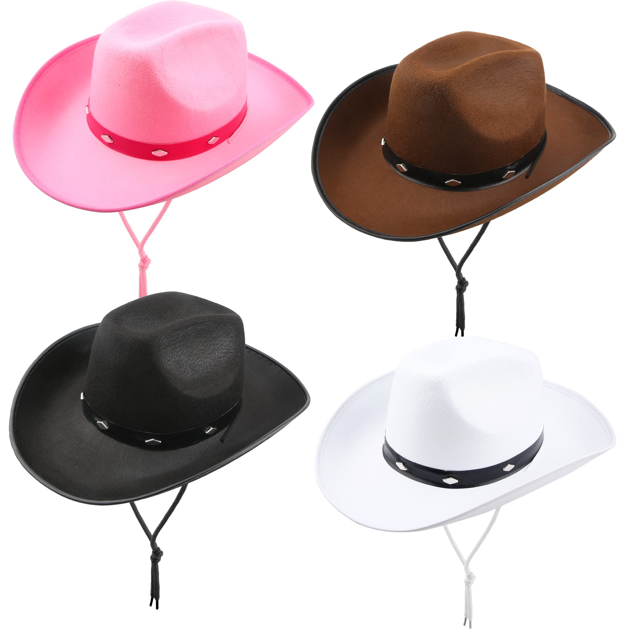 SGBETTER 4 Pack Cowboy Hat Felt Studded Western Rodeo Texan Cowboy Cowgirl Hat for Adult Cowboy Theme Party Costume Accessory Cosplay Dress up, 4 Colors