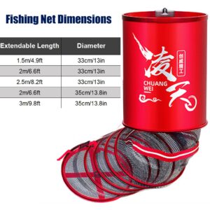 Fishing Keep Net Cage Portable Rubber Fishing Net Mesh, 5ft / 6.5ft / 8ft / 10ft Length Fish Cage Trap, Fishing Accessories Tool Fish Keep Basket with Bag (Size : 2.5m/8.2ft x 33cm/13in)