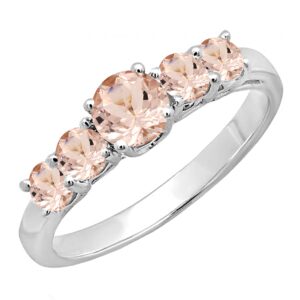 dazzlingrock collection 3.8mm round morganite 5 stone style wedding ring band for women in 14k white gold, size 8